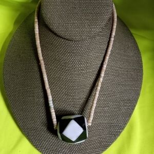 Cream white brown Beaded necklace mother of pearl shell